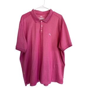 Tommy Bahama Polo Shirt XXL Pink White Stripe Marlin Logo